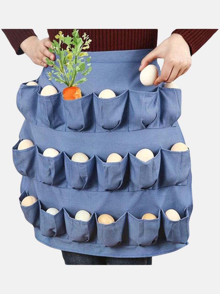 Egg Gathering Collection Apron, Poultry Farming Use, Chicken Duck Goose Egg Collecting Handy Tool, Multi Pocket Clothes - Blue