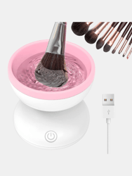 Electric Makeup Brush Cleaner Wash Makeup Brush Cleaner Machine Fit for All Size Brushes Automatic Spinner Machine, Painting Brush Cleaner - White Base and Inside Pink
