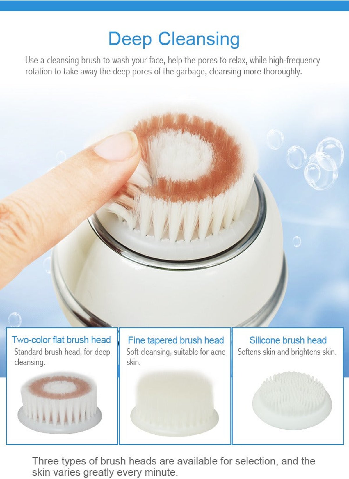 Vigor Electric Rechargeable Sonic Scrubber Silicone Facial Cleansing Brush