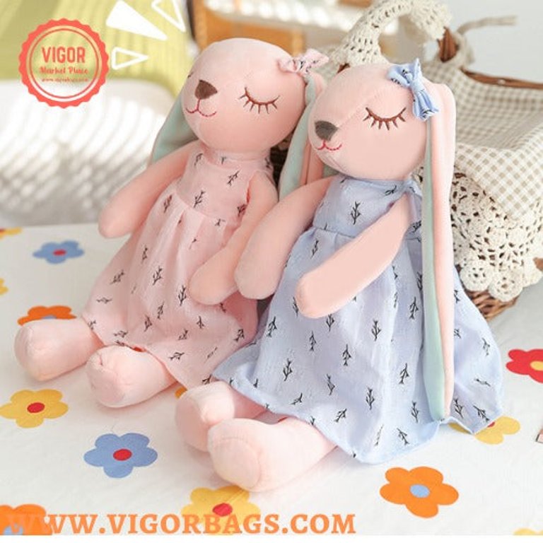Flower Skirt Couple Rabbit Doll Plush Toy Long Legs - Blue Dress