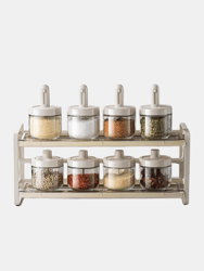 Glass Salt Container Spices Jars With Retractable Spoon And Airtight Cover For Keeping Table Sugar, Gourmet Salts, Chili Herbs, Powder - Bulk 3 Sets