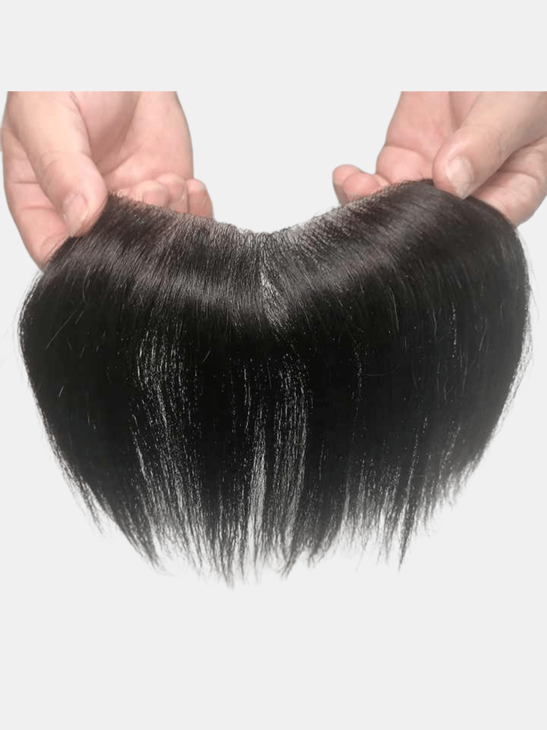 Hairpiece V-Shape Mens Topper PU Thin Skin Base Natural Hairline - Natural Black