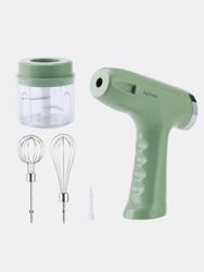 Hand Held 3 in 1 USB Electric Egg Beater Automatic Food Blender Garlic Meat Grinder Egg Mixer - Green