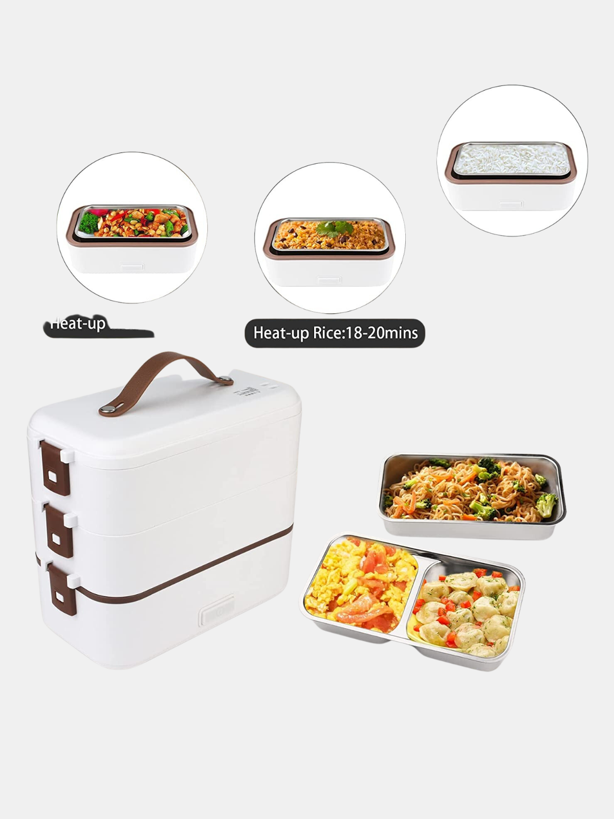 Vigor Heated Lunch Box 800 ml Self Cooking Electric Lunch Box, Portable Food Warmer for On-The-Go 2 Layers - Style: 1 Set