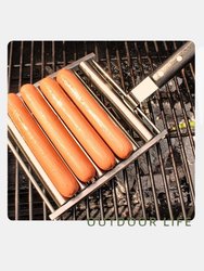 Hot Dog Grill & Steel Round Grilling Basket Combo Pack