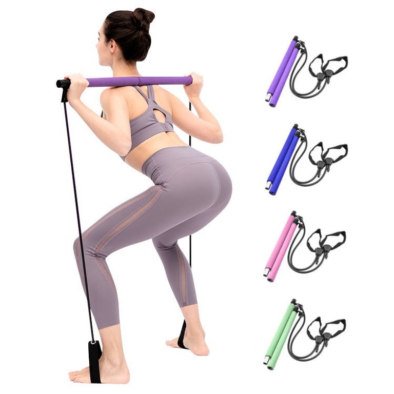 Indoor Exercise Portable Multi functional Yoga Stick Pilates Bar Kit With Resistance Band - Green