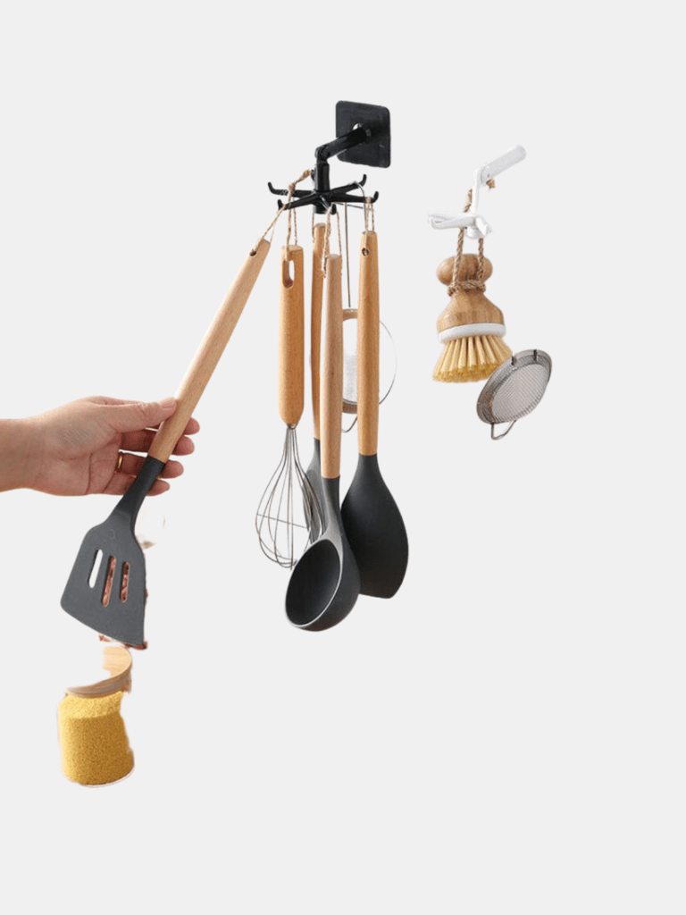 Kitchen Utensil Holder 360 Degrees Rotating For Home Bathroom Kitchen Towel-180 Degrees Vertical Flip Hook And Self Wall Mounted Storage Hangers