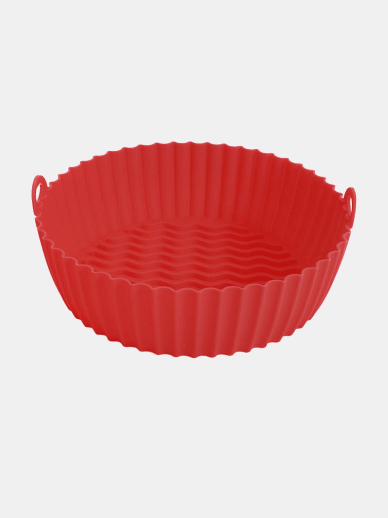 Large Reusable Air Fryer Silicone Non Stick Round Basket with Handles - Red