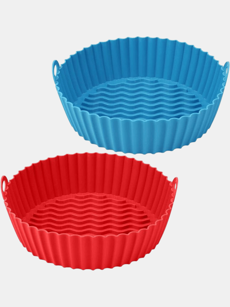 Large Reusable Air Fryer Silicone Non Stick Round Basket with Handles - Blue