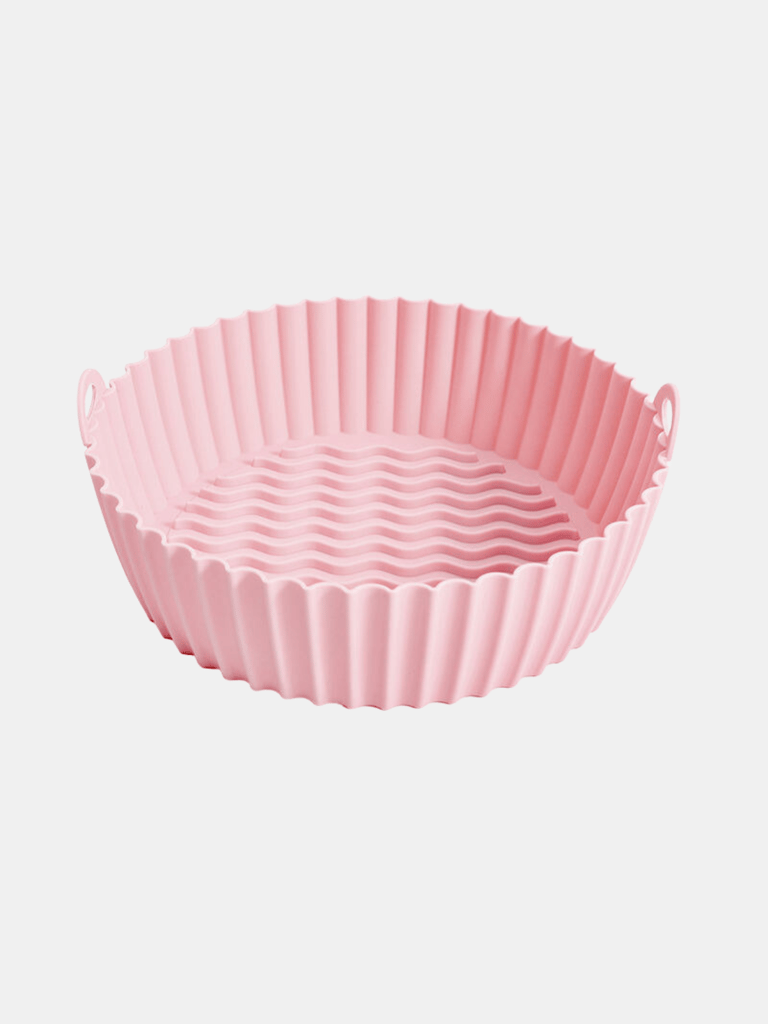 Large Reusable Air Fryer Silicone Non Stick Round Basket with Handles - Pink