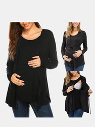 Long Sleeve T-shirt Elegant Double Layer For Breastfeeding Pregnancy Maternity Clothes For Mom - Bulk 3 Sets