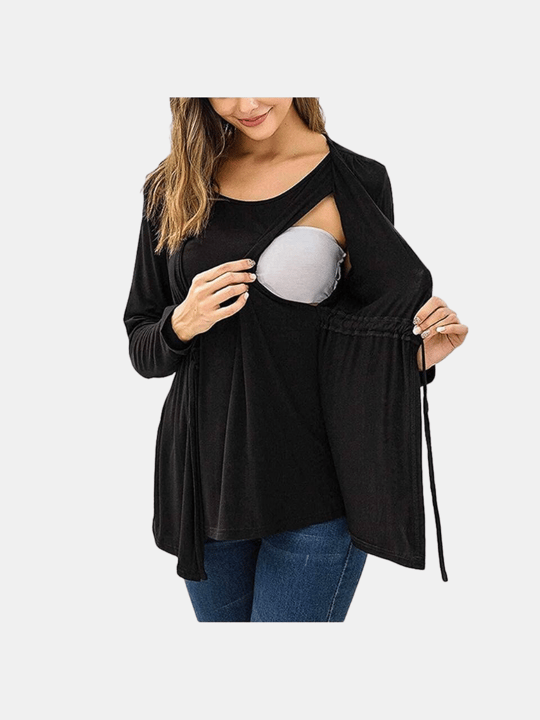 Long Sleeve T-shirt Elegant Double Layer For Breastfeeding Pregnancy Maternity Clothes For Mom