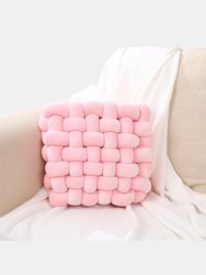 Luxury Home Decor Hand-Weave Cushion Lamb Wool Knot Throw Pillow - Large (17.7L*15.7W*4.7H) Pink