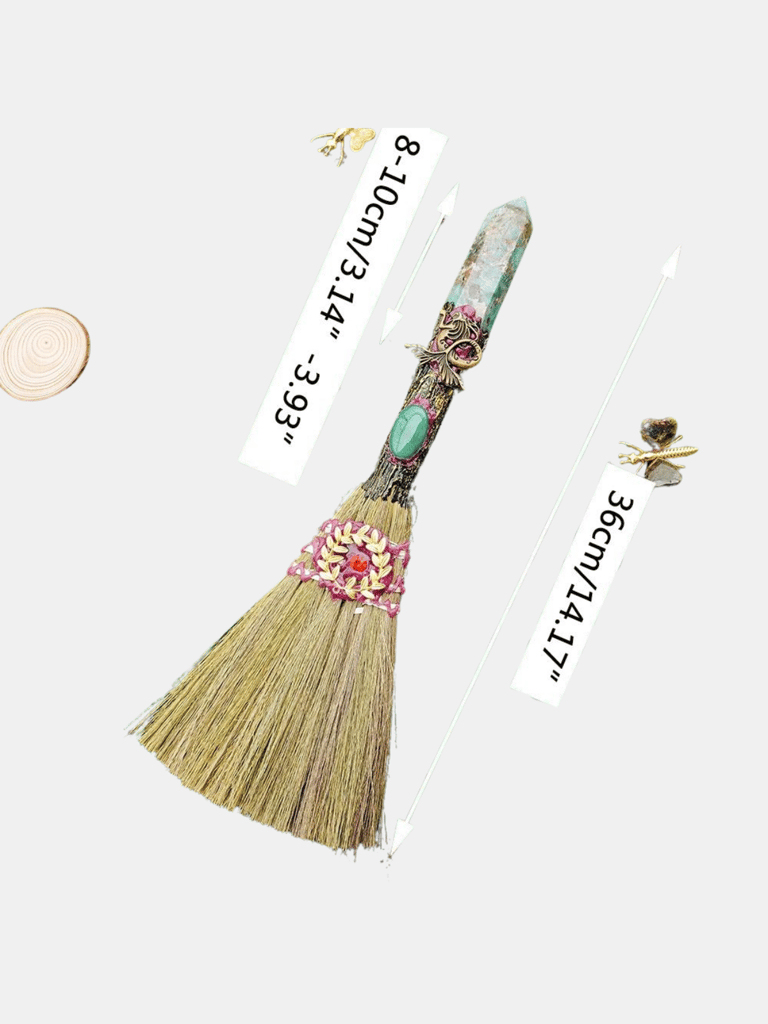Magic Sweeper Blue Apatite Tower Broom 7.08"-7.87" Healing Crystal Point Witch Altar Supplies For Crystal Therapy Cleaning - Bulk 3 Sets