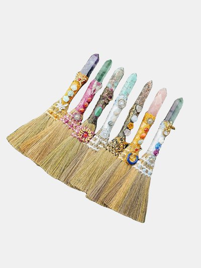 Vigor Magic Sweeper Blue Apatite Tower Broom 7.08"-7.87" Healing Crystal Point Witch Altar Supplies For Crystal Therapy Cleaning product