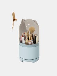 Makeup Brush Storage Cylinder, Organizer with Lid, Make Up Brushes Container with Clear Acrylic Cover For Vanity Desktop Bathroom Countertop - Blue