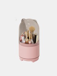 Makeup Brush Storage Cylinder, Organizer With Lid, Rotating Make Up Brushes Container With Clear Acrylic Cover Bathroom - Bulk 3 Sets