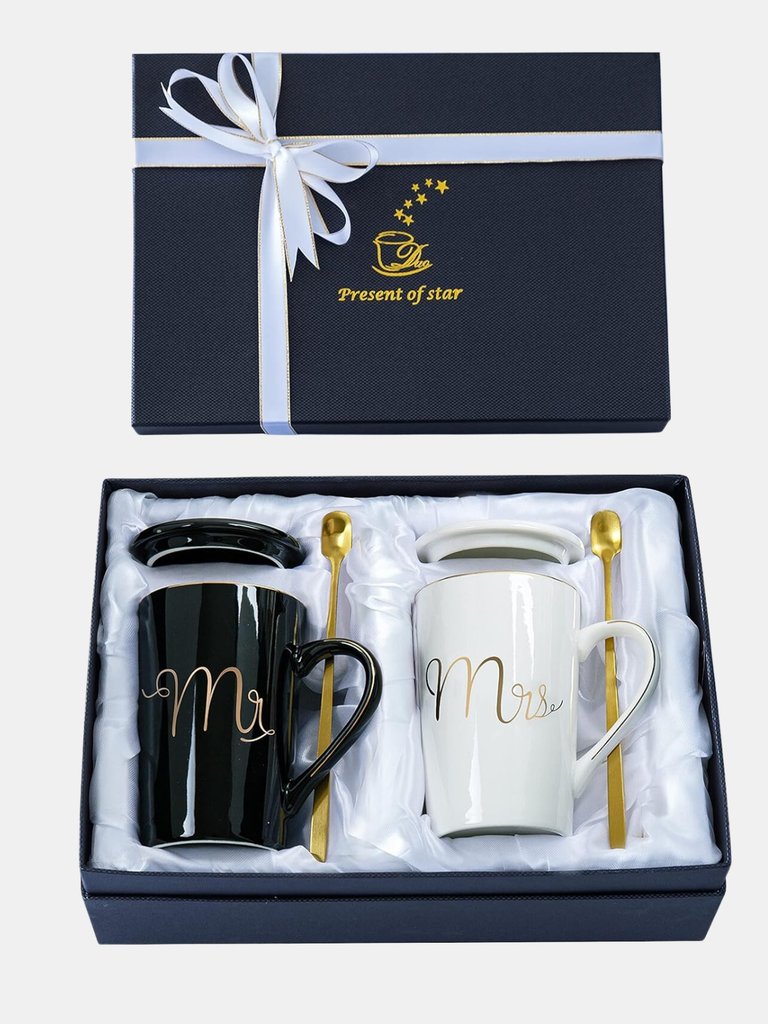 Mr And Mrs Coffee Mugs, Gifts For Bridal Shower, Engagement Wedding And Married Couples Anniversary -  Mr And Mrs Mugs Set - For Bride And Groom - Black/White