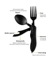Multitool Outdoor Camping Utensils Portable 4 In 1 Stainless Steel Foldable Spoon Fork Knife Bottle Opener Cutlery Set