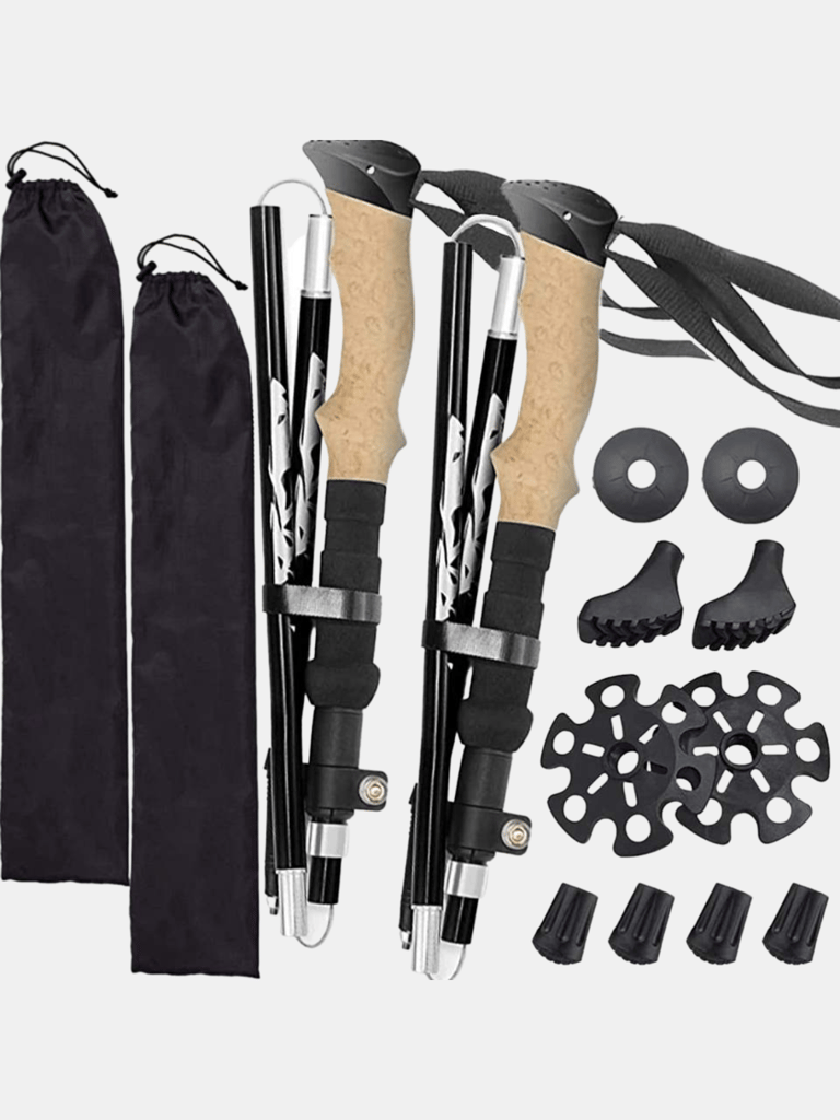 Natural Cock Collapsible And Telescopic Walking Sticks Carbon Fiber Trekking Poles And Extended EVA Grips, Backpacking Camping - Bulk 3 Sets
