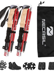 Natural Cock Collapsible And Telescopic Walking Sticks Carbon Fiber Trekking Poles And Extended EVA Grips, Ultralight Nordic Hiking Poles - Red
