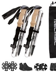 Natural Cock Collapsible And Telescopic Walking Sticks Carbon Fiber Trekking Poles And Extended EVA Grips, Ultralight Nordic Hiking Poles - Silver
