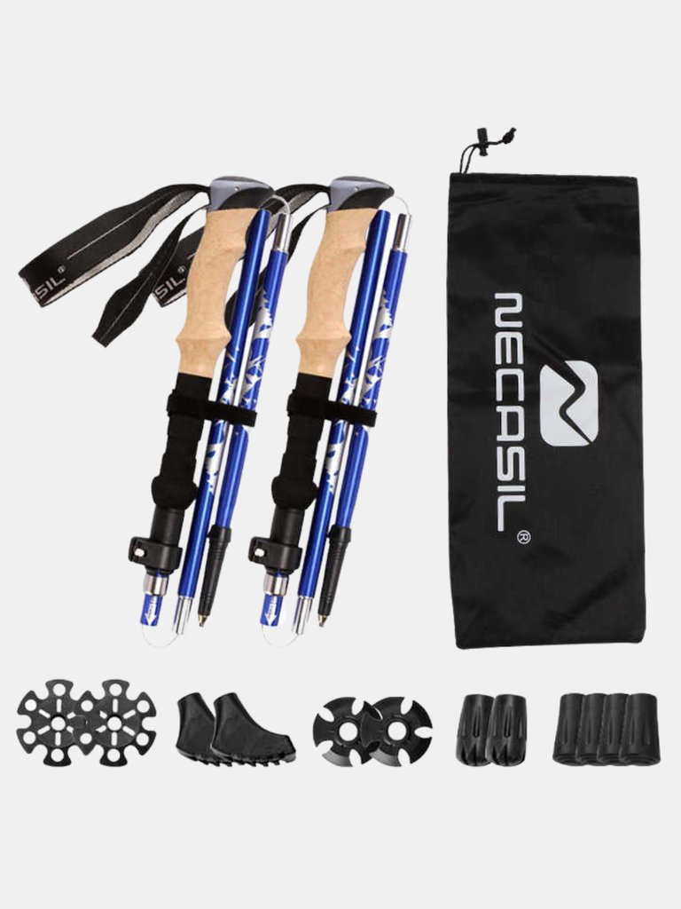 Natural Cock Collapsible And Telescopic Walking Sticks Carbon Fiber Trekking Poles And Extended EVA Grips, Ultralight Nordic Hiking Poles - Blue