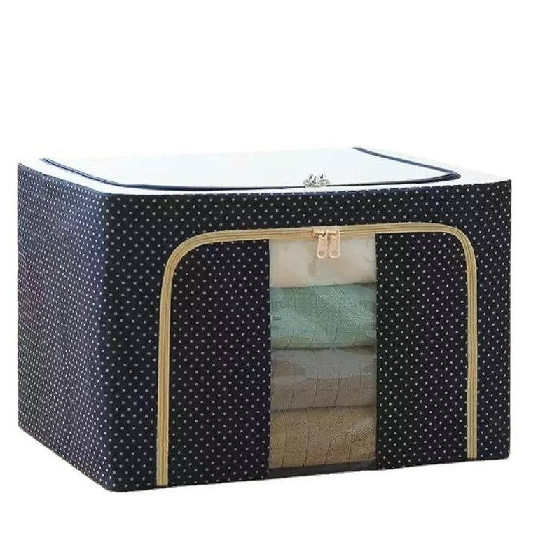 Oxford Cloth Steel Frame Stackable Container Organizer Quilt Storage Box - Blue Dotted(S)