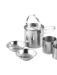 Perfect Camping 5 Pcs Set Stainless Steel Pot With Collapsible Handle And Lid