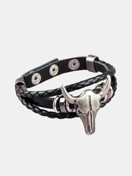 Perfect Classy And Trendy Rock Look Bull Head Braided Leather Bracelet Ad-Ons On Shows - Bulk 3 Sets