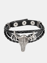 Perfect Classy And Trendy Rock Look Bull Head Braided Leather Bracelet Ad-Ons On Shows - Bulk 3 Sets