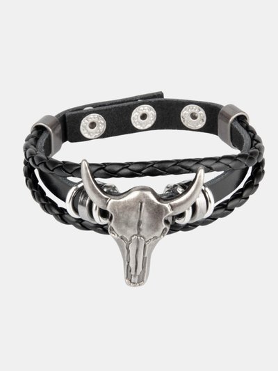 Vigor Perfect Classy And Trendy Rock Look Bull Head Braided Leather Bracelet Ad-Ons On Shows product