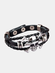 Perfect Classy And Trendy Skeleton  Head Braided Leather Bracelet Ad-Ons On Shows