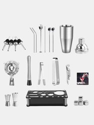 Perfect Party boy Gift 23-Piece Stainless Steel Bartender Kit with Acrylic Stand & Cocktail Recipes Booklet, Tools for Drink Mixing - Bulk 3 Sets
