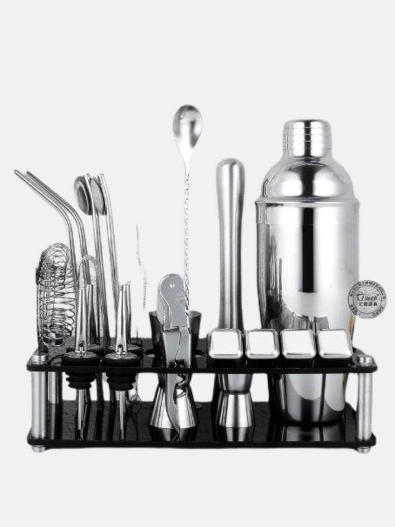 Perfect Party boy Gift 23-Piece Stainless Steel Bartender Kit with Acrylic Stand & Cocktail Recipes Booklet, Tools for Drink Mixing - Bulk 3 Sets