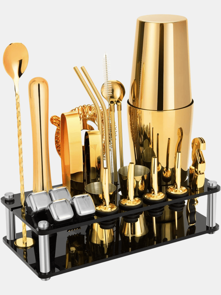 Perfect Party boy Gift 23-Piece Stainless Steel Bartender Kit with Acrylic Stand & Cocktail Recipes Booklet, Tools for Drink Mixing - Bulk 3 Sets