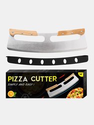 Pizza Cutter Rocker With Wooden Handles & Protective Cover