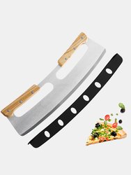 Pizza Cutter Rocker With Wooden Handles & Protective Cover