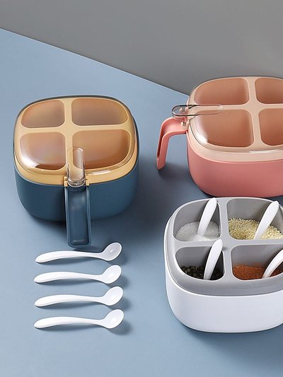 Vigor Premium Quality Four-Tray Spice Jar Set With Spoons & Lid - Bulk 3 Sets product