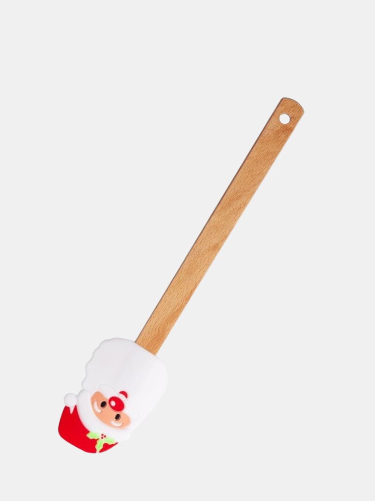 Premium Quality Highly Heat Resistance Non-Stick Silicone Baking Spatula Set With Wood Handle - Santa Face