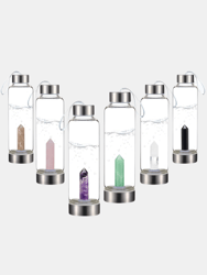 Premium Quality Quartz Glass Water Bottle, Transparent Water Bottle, Gemstone Center Inlaid Obelisk, Magic Wand - Bulk 3 Sets