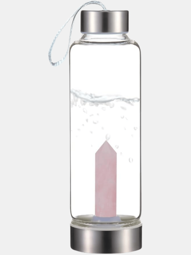 Premium Quality Quartz Glass Water Bottle, Transparent Water Bottle, Gemstone Center Inlaid Obelisk, Magic Wand