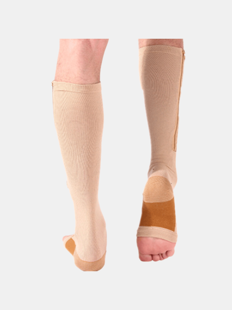 Premium Quality Zipper Compression Socks Calf Knee High Open Toe Support