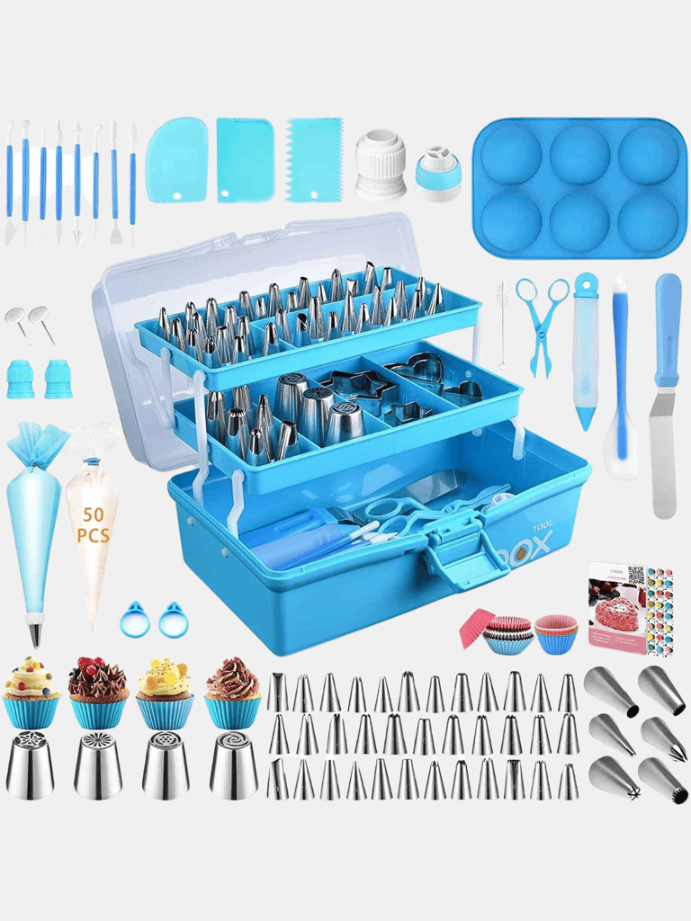 Professional Cake Decorating Tools Supplies Baking 236 Accessories With Storage Case Piping Bags And Icing Tips Set Cupcake Cookie Bakery Set - Blue