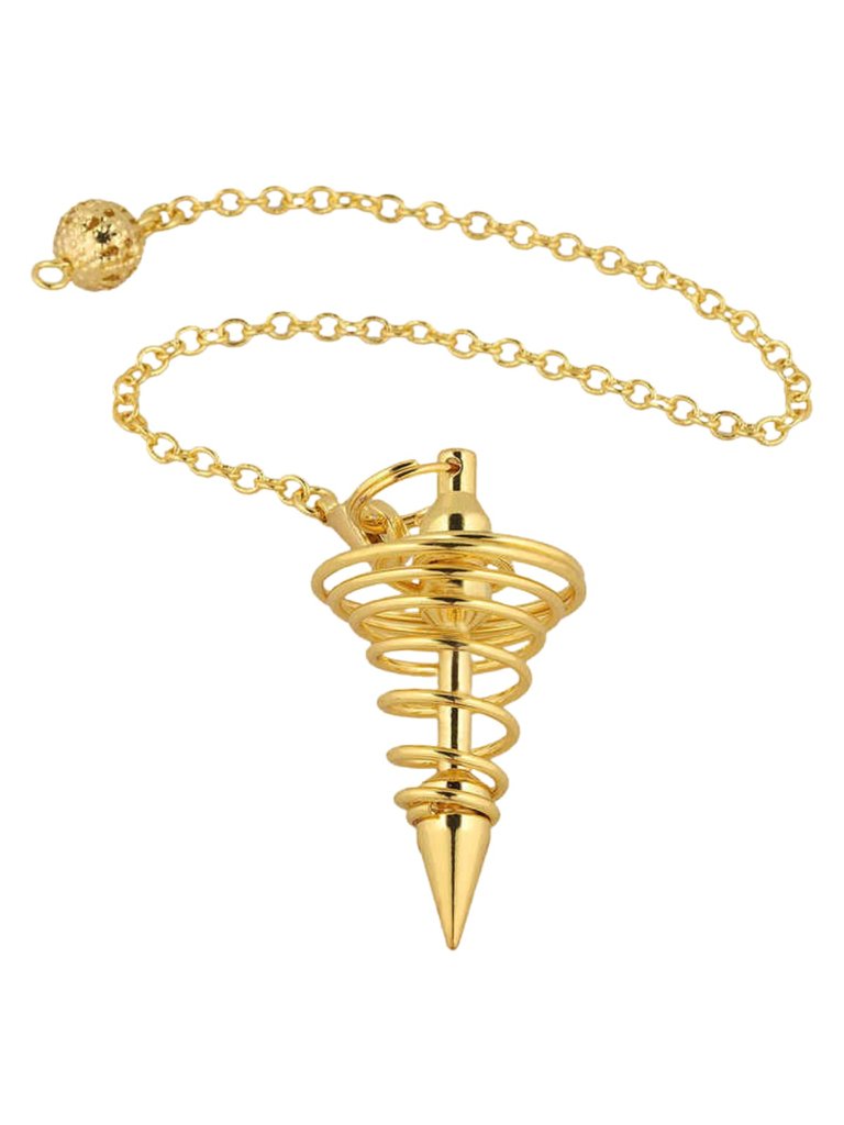 Professional Grade Metal Dowsing Pendulum Divination Dower Reiki Healing Pendulum Chain Spiral Coil Point Meditation Yoga Balancing Pendant - Gold