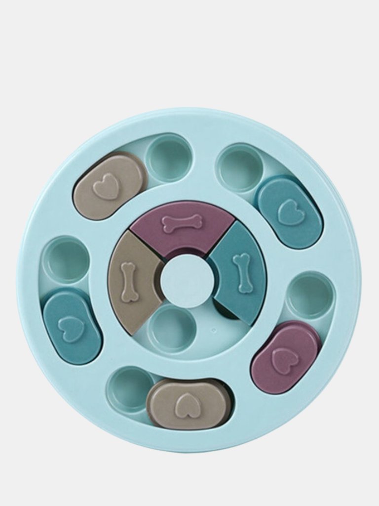 Puzzle Pet Toy Dog Food Turntable Eating Anti Choking Tableware Feeder Bowl - Round Shape - Blue
