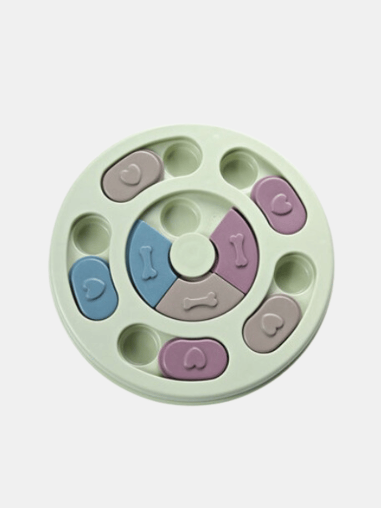 Puzzle Pet Toy Dog Food Turntable Eating Anti Choking Tableware Feeder Bowl - Round Shape - Green