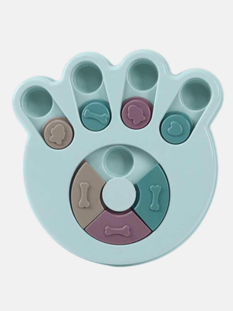 Puzzle Pet Toy Dog Food Turntable Eating Anti Choking Tableware Feeder Bowl - Paw Shape - Blue