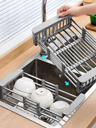 Retractable Kitchen Sink Stainless Steel Drainer Rack Vegetable Fruit Basket Drain Storage Rack Dishwasher Shelf