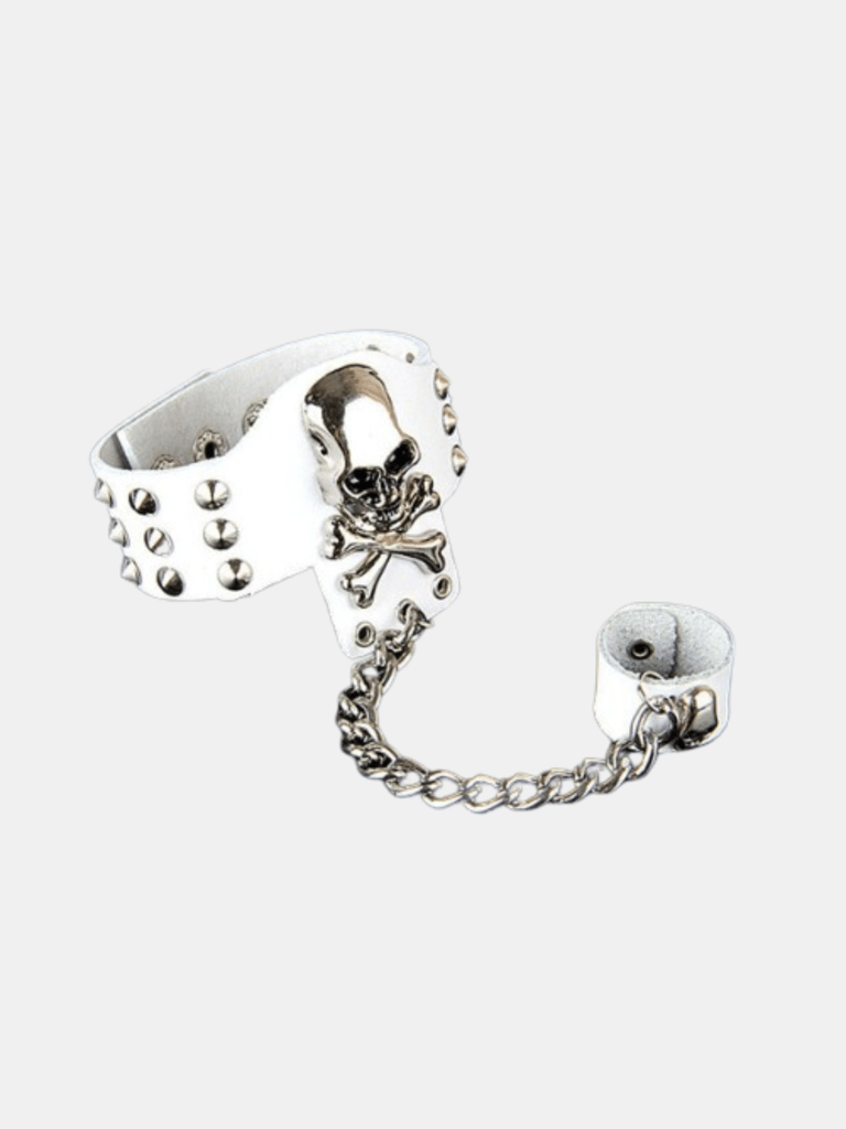Rock Ring Conjoined Ghost Head Leather Bracelet Dance Show Accessories - White